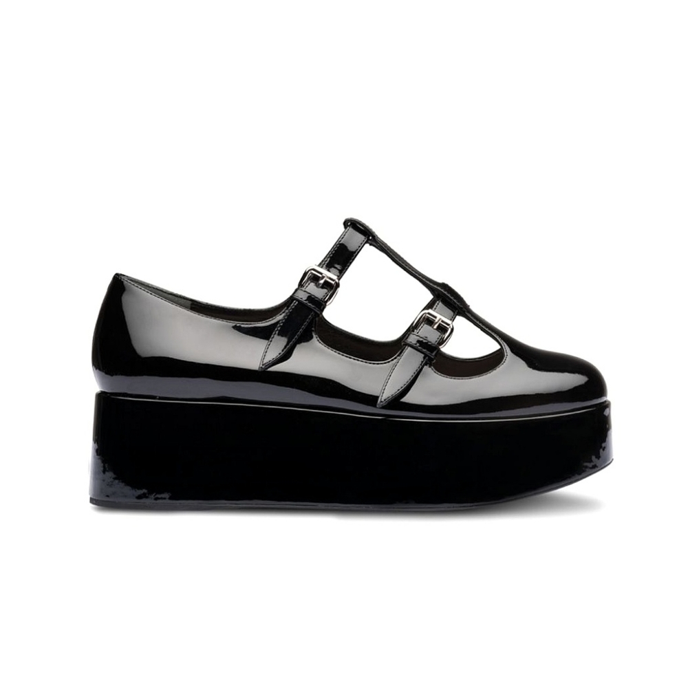 RARE Miu Miu Patent Leather Buckle Platform Mary Jane Ballet Shoes